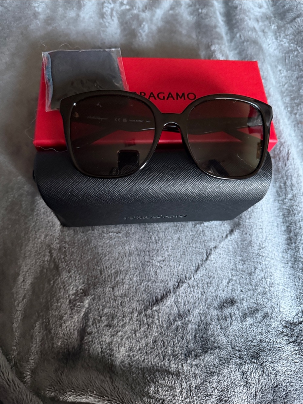 Salvatore Ferragamo Black Frame Brown Gradient Lens Sunglasses SF072S